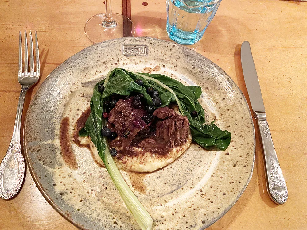 Bayside Beef shank with Cape Cod blueberry and Dexter's Grist Mill polenta