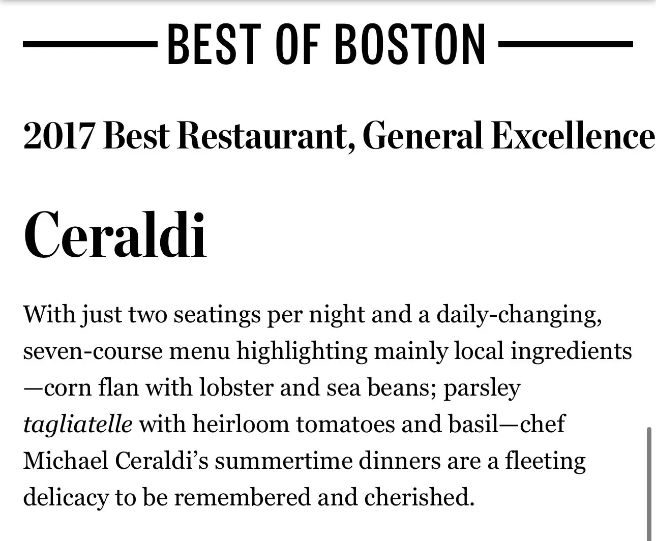 Best of Boston 2017 — Best Restaurant, General Excellence